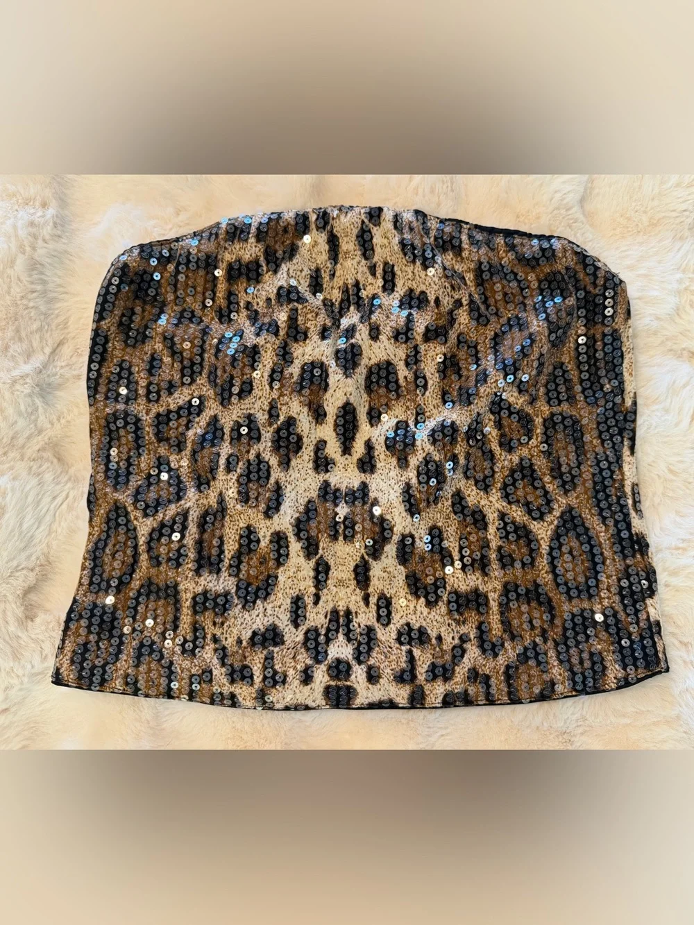 Leopard Sequin Strapless Tube Top Bandeau Going Out Y2K Size M